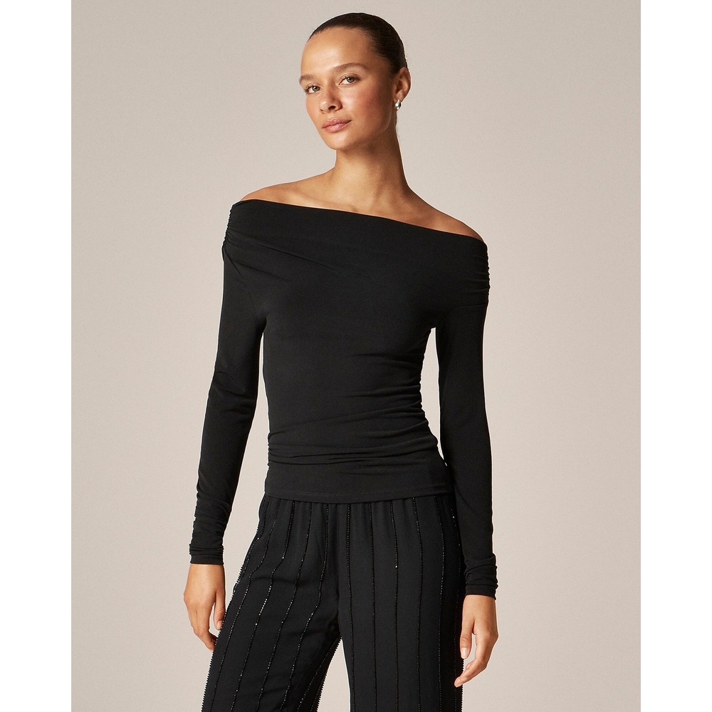 NEW J. Crew Matte Jersey Drapey Off-the-Shoulder Top Black Cowl Neck Top Large